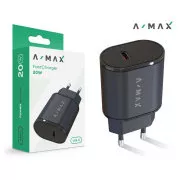 Aligator A-MAX PD 20W USB-C črn omrežni polnilnik