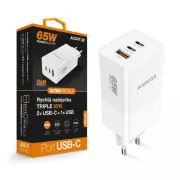 Polnilec Aligator PD65W, 2USB-C, 1xUSB-A, bel