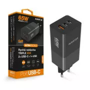 Polnilec Aligator PD65W, 2USB-C, 1xUSB-A, črn