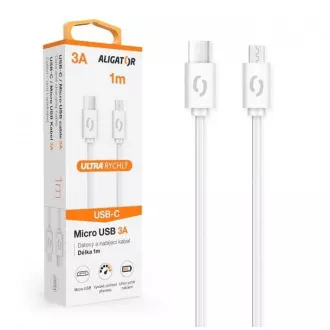 ALIGATOR Podatkovni kabel POWER 3A, USB-C/microUSB, bela