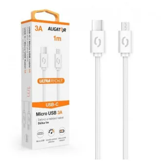 ALIGATOR Podatkovni kabel POWER 3A, USB-C/microUSB, bela ALIGATOR Podatkovni kabel POWER 3A, USB-C/microUSB, bela
