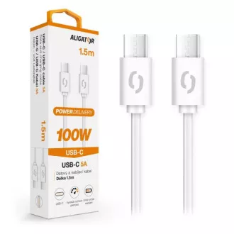 Podatkovni kabel ALIGATOR POWER 100W, USB-C/USB-C 5A, 1,5 m, bela