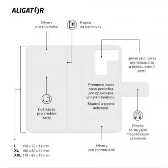 ALIGATOR etui UNIVERSE, velikost XL(160*81) roza-zlata