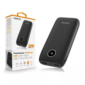 ALIGATOR Power Delivery 20W, hitro polnjenje, 20 000 mAh, črna