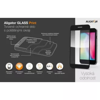 Aligator Zaščitno kaljeno steklo GLASS PRINT, iPhone 14 Pro, črno, lepilo za celoten zaslon