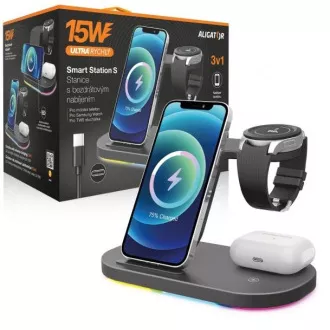 Aligator Smart Station S z brezžičnim polnjenjem 3-v-1, 15 W