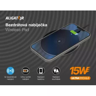 ALIGATOR brezžični polnilec Aligator Pad 15W črn ALIGATOR brezžični polnilec Aligator Pad 15W črn