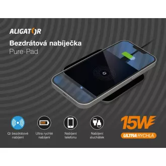 ALIGATOR Brezžični polnilec Alligator Pure-Pad 15W, črn