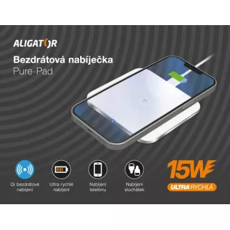 ALIGATOR Brezžični polnilec Alligator Pure-Pad 15W, bela