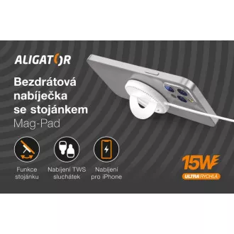 ALIGATOR brezžični polnilec ALIGATOR Mag-Pad, za MagSafe, 15 W, bela