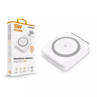 Brezžični polnilec ALIGATOR Mag-Book 2v1, za polnjenje MagSafe in ure Apple Watch, 15 W, bel