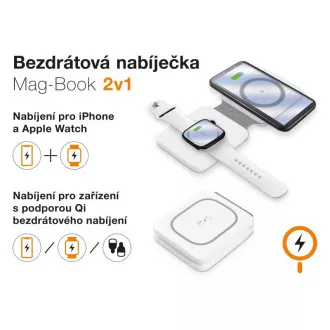 Brezžični polnilec ALIGATOR Mag-Book 2v1, za polnjenje MagSafe in ure Apple Watch, 15 W, bel