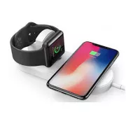 Brezžični polnilec 2v1, za telefon in uro Apple Watch, bel, 5 V, 10 W, Qi