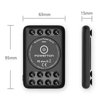 Powerton, power banka z brezžičnim polnjenjem, Li-Pol, 5V, polnjenje telefona/tablice, WBP5, 5000 mAh, priseski za pritrditev na Powerton, power banka z brezžičnim polnjenjem, Li-Pol, 5V, polnjenje telefona/tablice, WBP5, 5000 mAh, priseski za pritrditev na