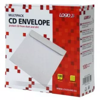 Ovojnica za 1 CD, papirnata, bela, z lepilnim zavihkom, logotip, 100 kosov