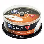 HP CD-RW, CWE00019-3, 69313, 25 pakiranj, 700 MB, 4-12x, 80 min., 12 cm, brez možnosti tiskanja, škatla za torto, za arhiviranje podatkov