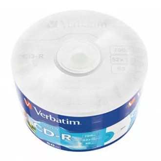 Verbatim CD-R, 43794, za tiskanje s črnilom, 50 pakiranj, 700 MB, 50x, 80 min., 12 cm, ovitek, za arhiviranje podatkov