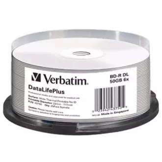 Verbatim BD-R, DL  Wide Thermal Printable No Id Surface Hard Coat, 50 GB, vreteno, 43750, 6x, 25 pakiranj, za arhiviranje podatkov
