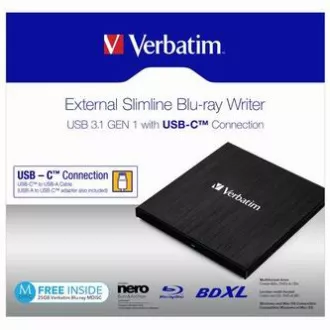 Verbatimov zunanji pogon Blu-Ray, 43889, USB 3.1, USB-C, BREZPLAČNO 25 GB MDISC