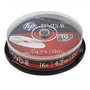 HP DVD R, DRE00027-3, 4,7 GB, 16x, škatla za torto, 10 pakiranj, brez odtiskov, 12 cm, za arhiviranje podatkov