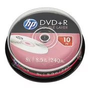 HP DVD R DL, dvoslojni, DRE00060-3, 69309, 8,5 GB, 8x, škatla za torto, 10 kosov, brez možnosti tiskanja, 12 cm, za arhiviranje podatkov