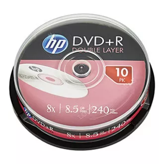 HP DVD R DL, dvoslojni, DRE00060-3, 69309, 8,5 GB, 8x, škatla za torto, 10 kosov, brez možnosti tiskanja, 12 cm, za arhiviranje podatkov