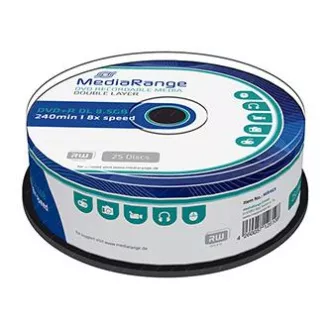 Mediarange DVD R, MR469, 8,5 GB, 8x, škatla za torto, 25 pakiranj, brez možnosti tiskanja, 12 cm, dvoslojno, za arhiviranje podatkov
