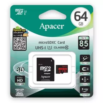 Apacer Secure Digital Card V10, 64 GB, micro SDXC, AP64GMCSX10U5-R, UHS-I U1 (Class 10), z adapterjem