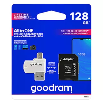 Goodramova pomnilniška kartica Micro Secure Digital Card All-In-ON, 128 GB, multipack, M1A4-1280R12, UHS-I U1 (Class 10), multipack z bralnikom