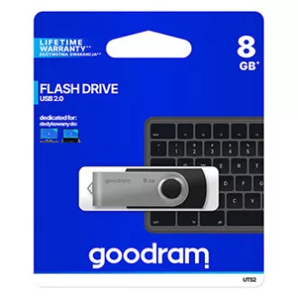 Goodram USB ključek, USB 2.0, 8 GB, UTS2, črn, UTS2-0080K0R11, USB A, z vrtljivim pokrovčkom