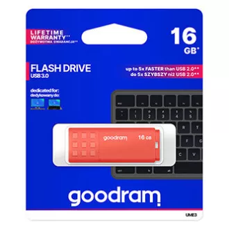 Goodram USB ključek, USB 3.0, 16 GB, UME3, oranžna, UME3-0160O0R11, USB A, s pokrovom