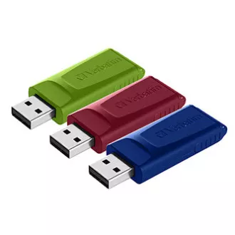 Verbatim USB ključek, USB 2.0, 16 GB, drsnik, zelen, moder, rdeč, 49326, USB A, z izvlečnim priključkom, 3 kosi
