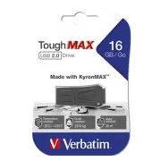 Verbatimov pomnilnik USB, USB 2.0, 16 GB, ToughMAX, črn, 49330, USB A, kompozitni material KyronMAX(tm)
