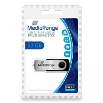MediaRange Bliskovni disk USB, USB 2.0, 32 GB, črn, MR911, USB A, vrtljiv