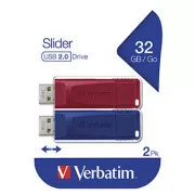 Verbatim USB flash disk, USB 2.0, 32 GB, drsnik, rdeč, moder, 49327, USB A, z izvlečnim priključkom, 2 kosa