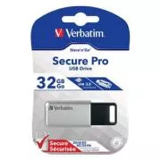 Verbatimov pomnilnik USB, USB 3.0, 32 GB, Secure Pro, Store N Go, srebrn, 98665, USB A, 256-bitno šifriranje AES