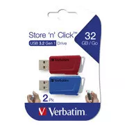 Verbatimov pomnilnik USB, USB 3.0, 32 GB, Store N Click, mešane barve, 49308, USB A, z izvlečnim priključkom, 2 kosa