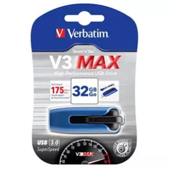 Verbatimov pomnilnik USB, USB 3.0, 32 GB, V3 MAX, Store N Go, moder, 49806, USB A, z izvlečnim priključkom