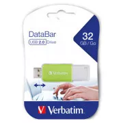 Verbatimov pomnilnik USB, USB 2.0, 32 GB, DataBar, zelen, 49454, za arhiviranje podatkov