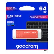 Goodram USB flash disk, USB 3.0, 64 GB, UME3, oranžna, UME3-0640O0R11, USB A, s pokrovom