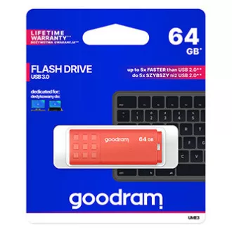Goodram USB flash disk, USB 3.0, 64 GB, UME3, oranžna, UME3-0640O0R11, USB A, s pokrovom