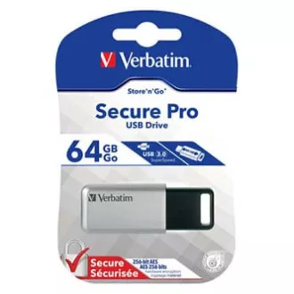 Verbatimov pomnilnik USB, USB 3.0, 64 GB, Secure Pro, srebrn, 98666, USB A, 256-bitno šifriranje AES, z izvlečnim priključkom