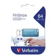 Verbatimov pomnilnik USB, USB 2.0, 64 GB, PinStripe, Store N Go, moder, 49961, USB A, z izvlečnim priključkom