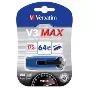 Verbatimov pomnilnik USB, USB 3.0, 64 GB, V3 MAX, Store N Go, moder, 49807, USB A, z izvlečnim priključkom