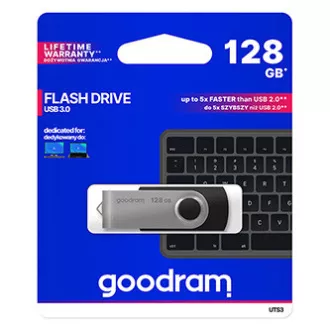 Goodram USB flash disk, USB 3.0, 128 GB, UTS3, črn, UTS3-1280K0R11, USB A, z vrtljivim pokrovčkom