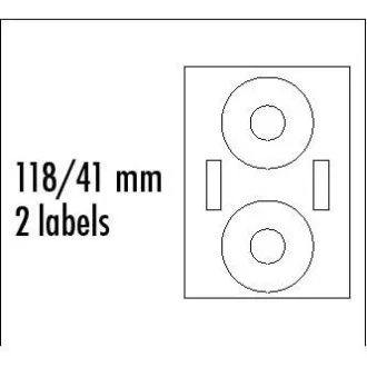 Etikete z logotipom za CD 118/41 mm, A4, mat, bele, 2 nalepki, 2 trakova, 140 g/m2, pakirano po 25 kosov, za brizgalne in laserske tiskalnike
