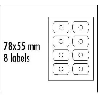 Etikete z logotipom za CD, 78 mm x 55 mm, A4, mat, bele, 8 etiket, CD-R, 140 g/m2, pakiranje po 25, za brizgalno in lasersko tiskanje