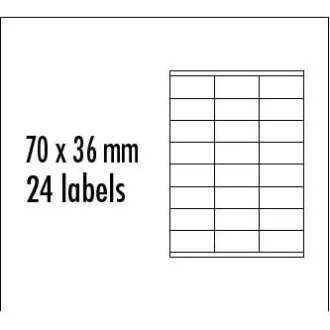 Etikete z logotipom, 70 mm x 36 mm, A4, mat, rumene barve, 24 etiket, pakirano po 10 kosov, za brizgalne in laserske tiskalnike