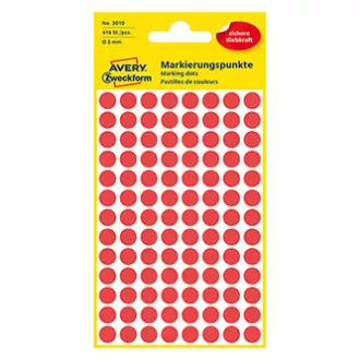 Avery Zweckform etikete 8 mm, rdeče, 104 etikete, marker, pakiranje po 4, 3010, za pisanje z roko