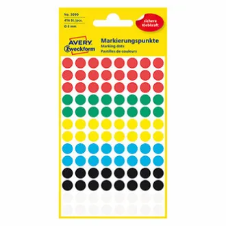 Avery Zweckform etikete 8 mm, barvne, 104 etikete, marker, odstranljive, pakiranje 4, 3090, za pisanje z roko